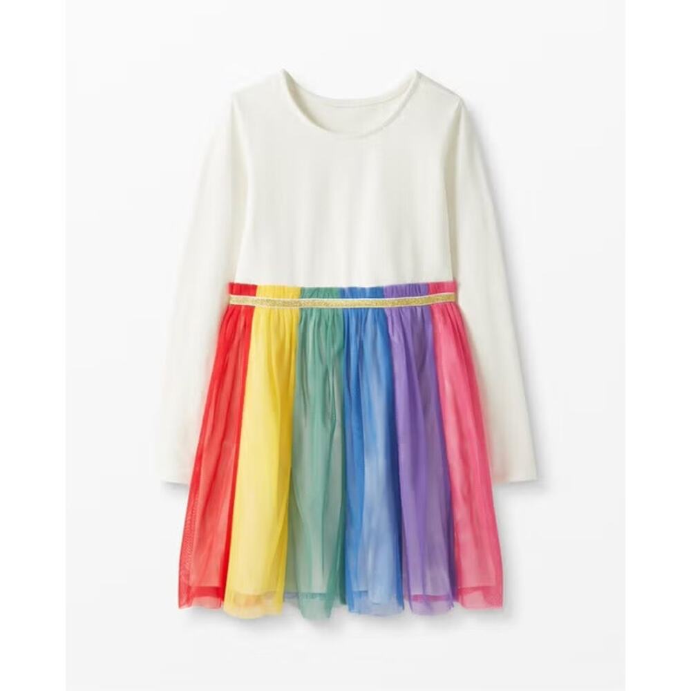 Hanna Andersson Girls' Long Sleeve Tulle Rainbow Dress Size 140 (US 10)
